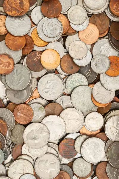 Старые Монеты Деньги Фон Пенни Никеля Центов Четверти Лицензионные Стоковые Фото