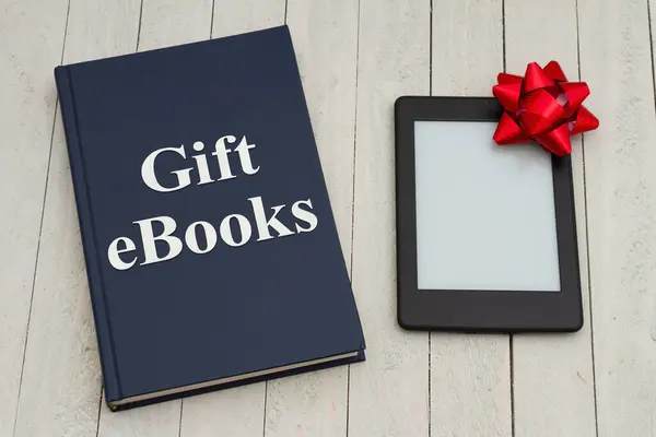 Gift Ebooks Retro Old Blue Book Ereader Gift Bow Weathered — Stock Photo, Image