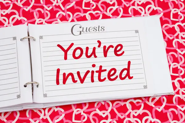 Youre Invited Retro Old White Black Guest Book Red White — Stock Photo, Image