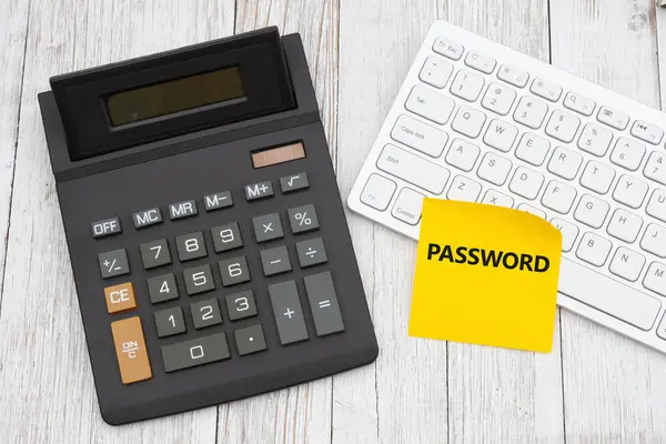 Ricordatevi Cambiare Password Con Una Calcolatrice Nera Con Tastiera Bianca — Foto Stock