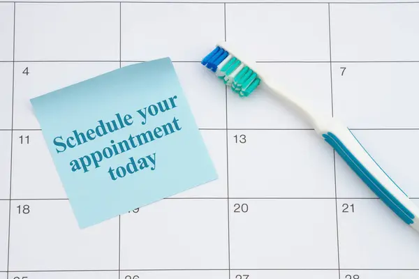 Agende Sua Consulta Hoje Check Dental Com Escova Dentes Nota Imagens Royalty-Free