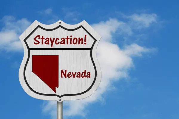 Nevada Staycation Highway Sign Nevada Map Text Staycation Highway Sign — Stock Photo, Image