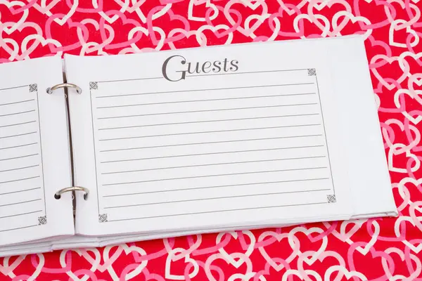 Retro Old White Black Guest Book Red White Hearts Special Stock Picture