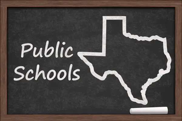 Государственные Школы Техасе Картой Штата Доске Куском Мела Стоковое Фото