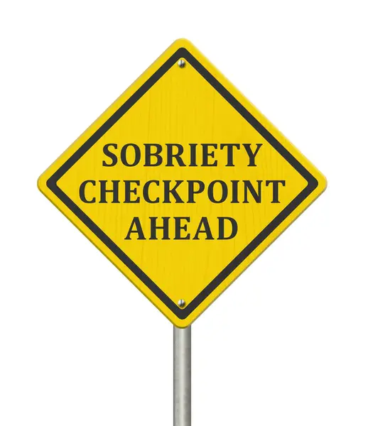 Yellow Warning Sobriety Checkpoint Ahead Road Sign Isolated White — Stock Photo, Image