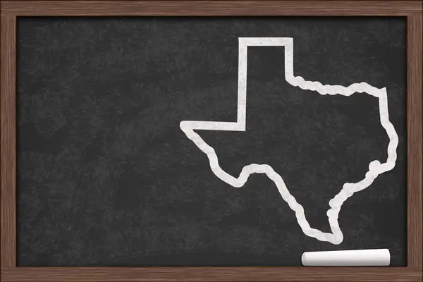 Kaart Van Staat Texas Een Schoolbord Met Een Stuk Krijt Stockafbeelding