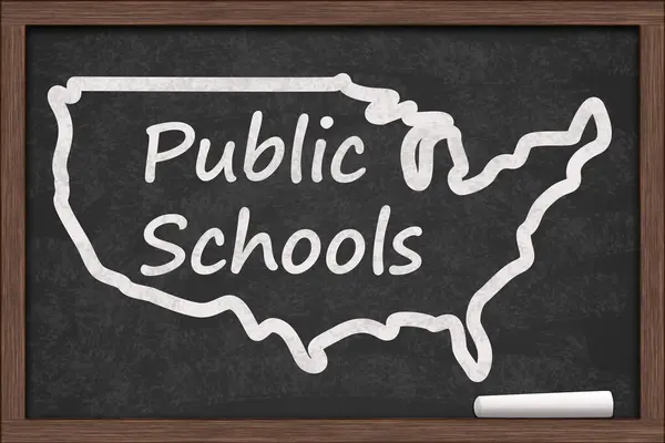 Escolas Públicas Nos Eua Com Mapa País Quadro Negro Com Imagem De Stock