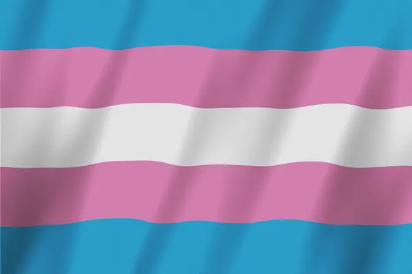 蓝色和粉色条纹背景的跨性别旗帜飘扬 免版税图库图片