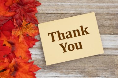 Düşen yapraklarla, yıpranmış ahşap bir tebrik kartıyla teşekkür ederim. 