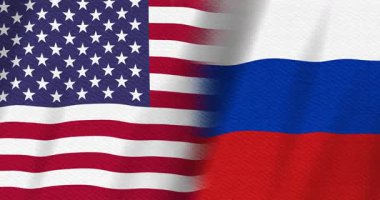 ABD bayrak yıldızları, çizgiler ve Rus bayrağı arkaplanı kusursuz döngü ile birlikte çalıştığınız mesajınız için