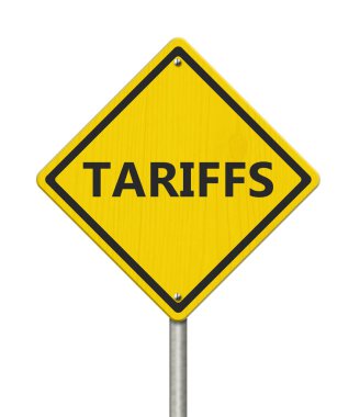 Gümrük vergileri beyaz üzerine izole edilmiş sarı uyarı işareti