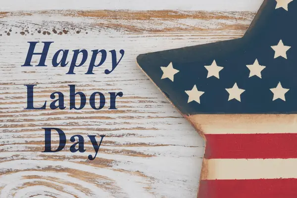 Geçmiş Amerikan kırmızı, beyaz ve mavi yıldızlı İşçi Bayramı 'nız kutlu olsun. Amerikan işçilerini ve ulusal gururu kutlayan çizgiler.