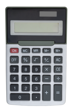 Gümüş ve siyah hesap makinesi finans, eğitim ve ofis temaları için beyaza izole edilmiş