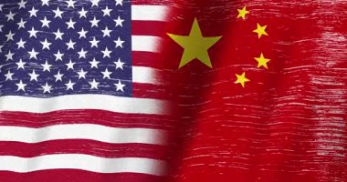 Sıkıntılı ABD bayrak yıldızları ve çizgiler ve Çin bayrak arkaplanı sizin sorunsuz bir döngü ile birlikte çalışma mesajınız için