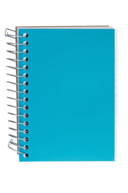 Okul, eğitim, günlük veya yazma temaları için beyaza izole edilmiş mavi defter