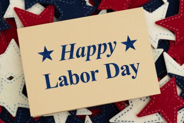 Amerikan işçilerini ve ulusal gururu kutlayan retro Amerikan kırmızı, beyaz ve mavi yıldızlı İşçi Bayramı Kartınız kutlu olsun.