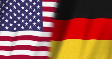 ABD bayrak yıldızları, çizgiler ve Alman bayrağı arkaplanı, kusursuz döngü ile birlikte çalışma mesajınız için