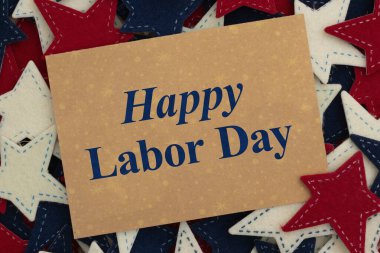 Amerikan işçilerini ve ulusal gururu kutlayan retro Amerikan kırmızı, beyaz ve mavi yıldızlı İşçi Bayramı Kartınız kutlu olsun.