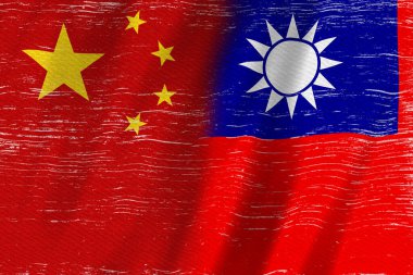 Uluslararası ilişkiler ve işbirliği mesajınız için sıkıntılı Çin bayrağı ve Tayvan bayrağı geçmişi