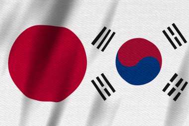 Uluslararası ilişkiler ve işbirliği mesajınız için Japonya bayrağı ve Güney Kore bayrağı