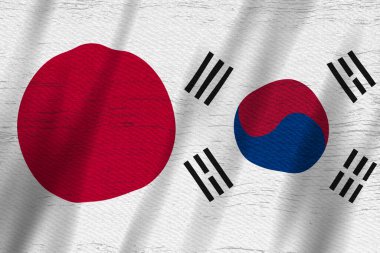 Uluslararası ilişkiler ve işbirliği mesajınız için Japonya bayrağı ve Güney Kore bayrağı arkaplan sıkıntısı