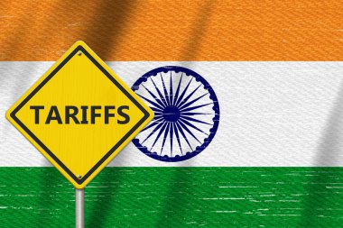 Ekonomik kısıtlamalar, ticari engeller veya ithalat ihracat politikalarını içeren jeopolitik gerilimler için Hint bayrağı taşıyan tarifeler.
