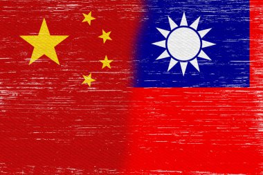 Uluslararası ilişkiler ve işbirliği mesajınız için sıkıntılı Çin bayrağı ve Tayvan bayrağı geçmişi