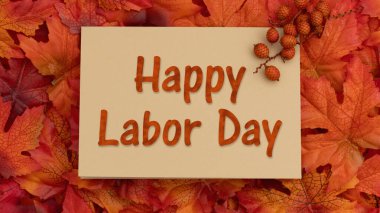 Amerikan işçilerini ve ulusal gururu kutlamak için turuncu ve kırmızı sonbahar yapraklı İşçi Bayramı kartınız kutlu olsun.