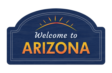 Arizona tabelasına hoş geldiniz. Turizm, seyahat ve emeklilik için beyaza izole edilmiş.,