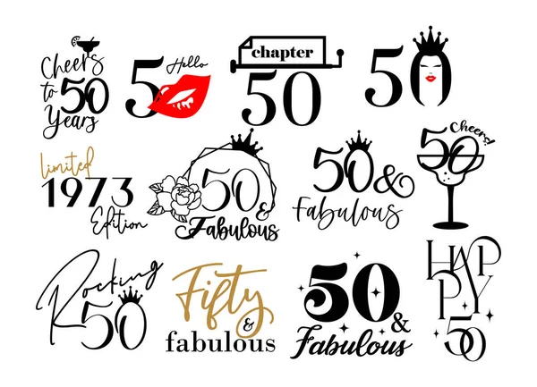 Fifty Fabulous 50Th Birthday Celebration Cake Topper Shirt Template Cut — Stock Vector