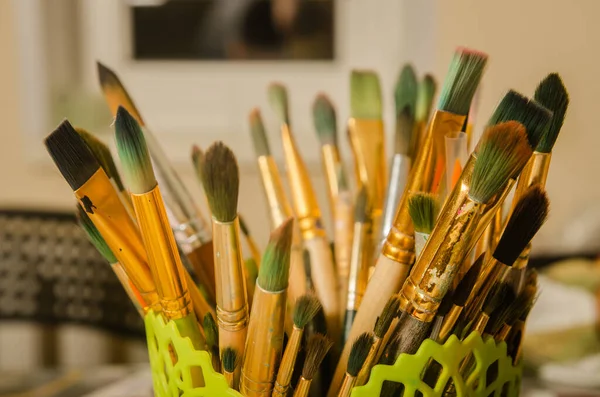 Paints Brushes Painting Childrens Creativity Learning Joy Art High Quality — Stock Photo, Image