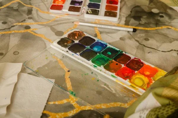 Фарби Пензлі Малювання Дитяча Творчість Навчання Радість Мистецтво Високоякісна Фотографія — стокове фото