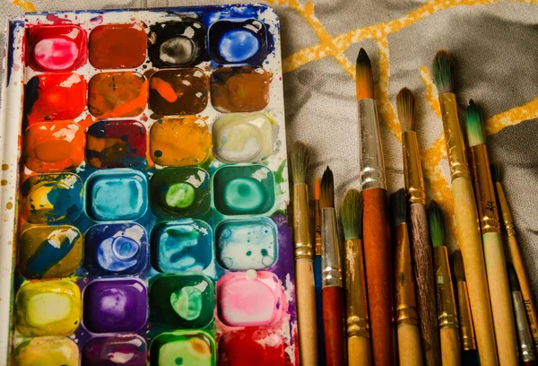 Verven Penselen Voor Het Schilderen Kinderen Creativiteit Leren Vreugde Kunst — Stockfoto