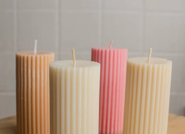 Cylindrical Candle Made Soy Wax High Quality Photo — Stock Photo, Image