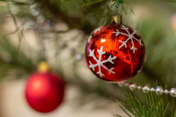 Close Branch Christmas Tree Toy Ball Christmas New Year Concept — Stock Photo, Image