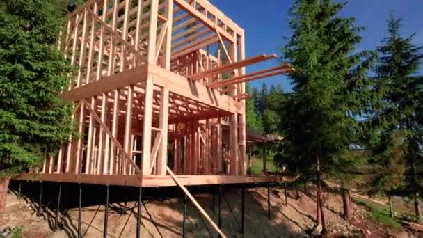 Drones Vantage Point Offers View Two Storey Wooden Framed Domicile — Stock Video