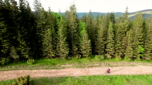 Radler Mann Fährt Elektro Mountainbike Freien Luftaufnahme Eines Männlichen Touristen — Stockvideo