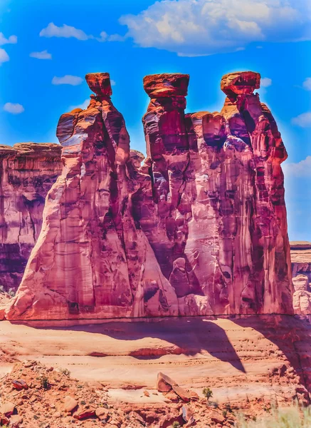 Tre Skvaller Röd Orange Rock Formation Canyon Arches Nationalpark Moab — Stockfoto