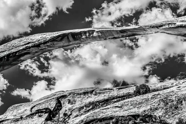 Black White Landscape Arch Rock Canyon Devils Garden Arches Nationalpark — Stockfoto