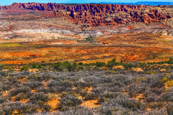 Bunt Bemalte Wüste Orange Sandstein Feuriger Ofen Arches Nationalpark Moab — Stockfoto
