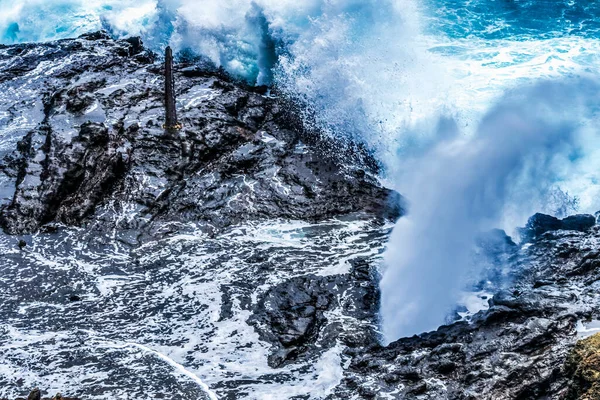 Colorat Halona Lava Blowhole Halona Point Oahu Hawaii Waves Rola — Fotografie, imagine de stoc