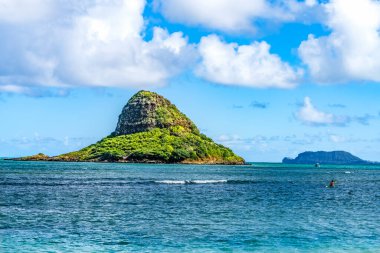 Renkli Çinli Şapkalı Mokolil Adası Kaneohe Körfezi Kualoa Bölgesel Parkı Kuzey Kıyısı Oahu Hawaii