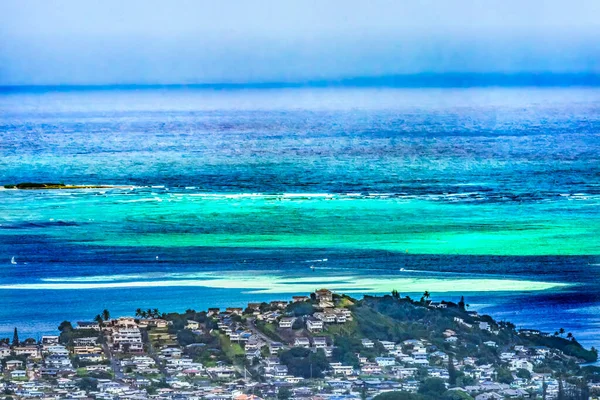 Colorido Sandbar Ocean Kaneohe City Bay Nuuanu Pali Outlook Oahu — Foto de Stock