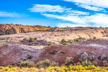 Narin Kemer Kaya Kanyonu 'na Tırmanan Ulusal Park Moab Utah ABD Güneybatı. 