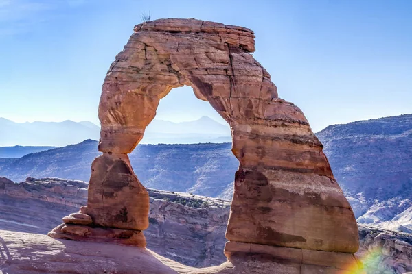 Delicate Arch Rainbow Rock Canyon Arches National Park Moab Utah — Stock Photo, Image