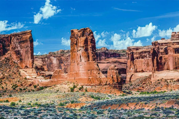 Röd Orange Får Rock Torn Babel Formationer Canyon Arches Nationalpark — Stockfoto