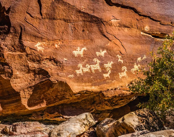 Ute Indian Petroglyphs Delicate Arch Trailhead Wolfe Ranch Rock Canyon — Stock Photo, Image