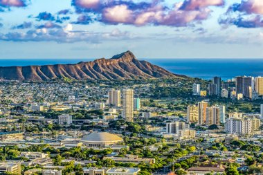 Renkli Günbatımı Tantalus Görünümü Elmas Kafalı Waikiki Plaj Otelleri Honolulu Hawaii