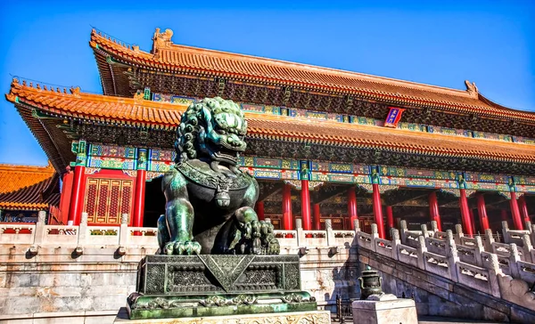 Dragon Bronze Statue With Hand Ball World Tai He Men Gate Gugong Forbidden City Emperor\'s Palace Beijing China Chinese says Peaceful Gate Dragon symbol of Emperor