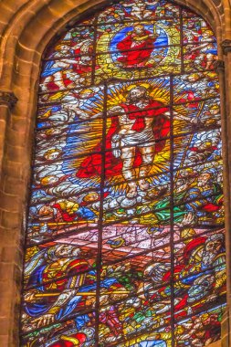 İsa Mesih Victor Diriliş Lekeli Cam Seville Katedrali 1500 'lerde inşa edilmiş Sevilla Endülüs' ün Aziz Meryem Katedrali